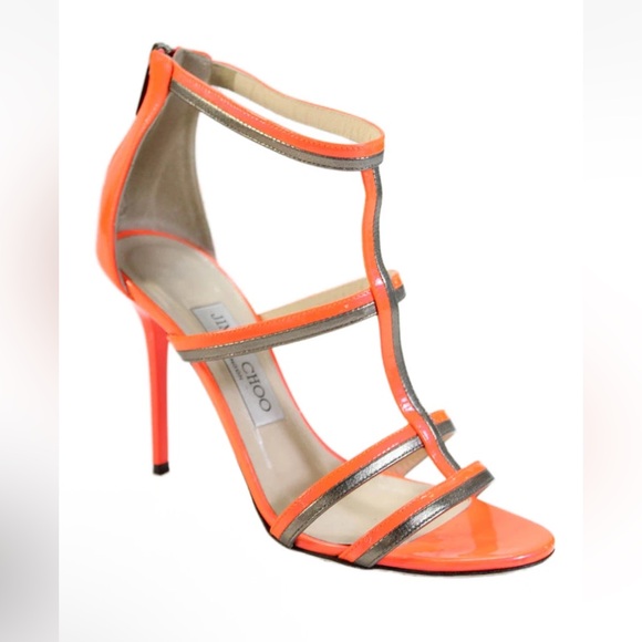 Jimmy Choo Womens Stiletto Back Zip Strappy Sandals Orange Size 36.5